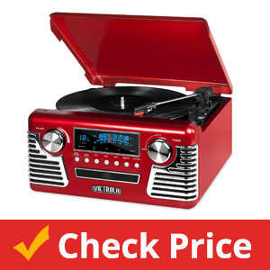 Victrola-50's-Retro-3-Speed-Bluetooth-Turntable-with-Stereo,-CD-Player-and-Speakers,-Red